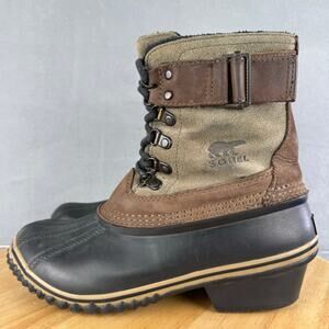 Sorel Fancy Lace II Brown Leather Waterproof Winter Duck Boots Women Size 7 US